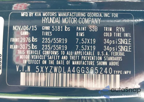 2016 Hyundai Santa Fe Sport 2.0L Turbo z USA, uszkodzony, nr VIN 5XYZWDLA4GG365240